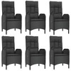 vidaXL 7 Piece Patio Dining Set - PE Rattan - Reclining Garden Chairs - Tempered Glass Table - Cushions Included - Outdoor Lounge Set - Black - 4 of 4