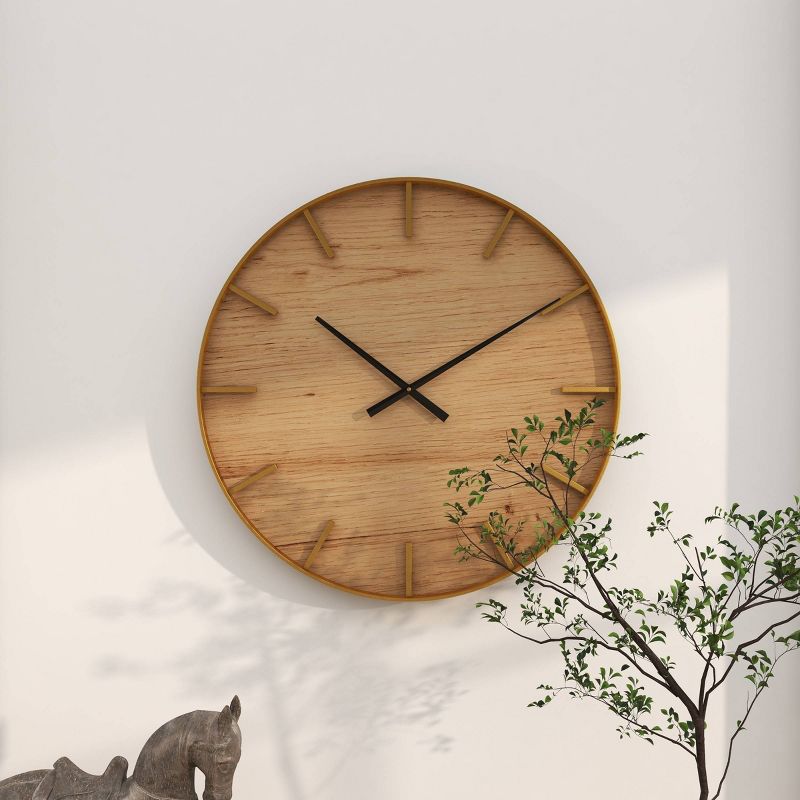 24&#34;x24&#34; Wooden Wall Clock with Gold accents Brown - Olivia &#38; May, 5 of 18