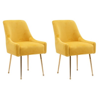 Tufted Velvet Golden Legs Dining Chair with Pulling Handle and Adjustable Foot Nails(Set of 2)