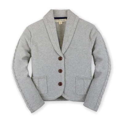 Hope & Henry Girls' Long Sleeve Shawl Collar Cable Sweater Blazer, Toddler