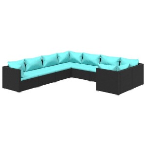 vidaXL Garden Lounge Set Poly rattan black, Water blue - 1 of 4