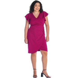 24seven Comfort Apparel V Neck Ruffle Sleeve Knee Length Plus Size Dress - 1 of 4