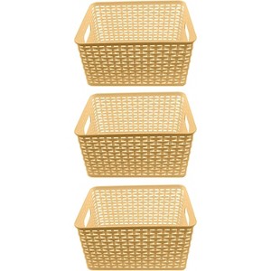 YBM Home Plastic Rattan Storage Box Basket Organizer for Bathroom, Pack of 3 - 1 of 4