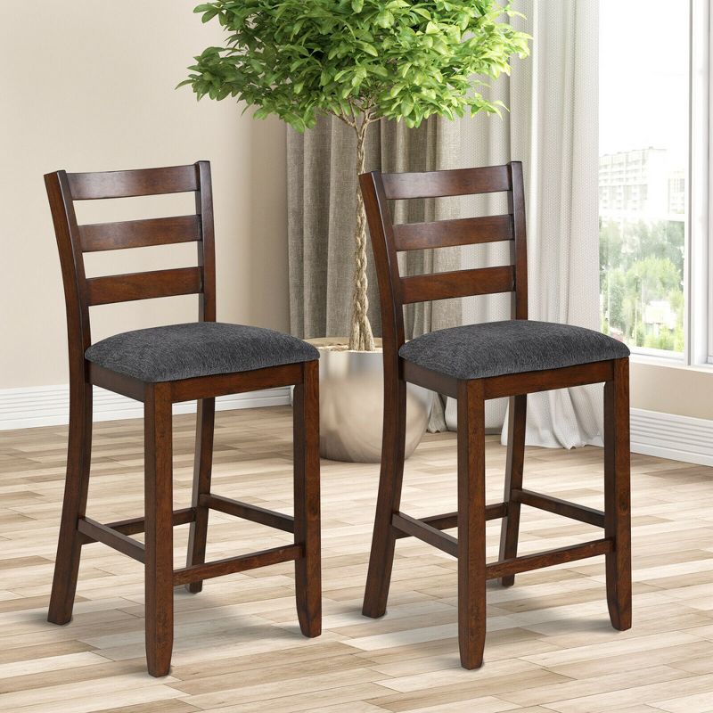 Costway Set of 2 Barstools Counter Height Chairs w/Fabric Seat & Rubber Wood Legs, 2 of 11