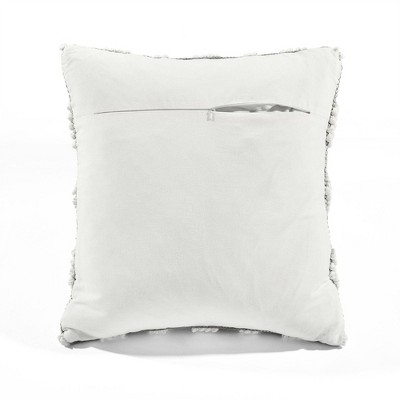 Gray and White Embroidered Cotton-Polyester Square Pillow Cover