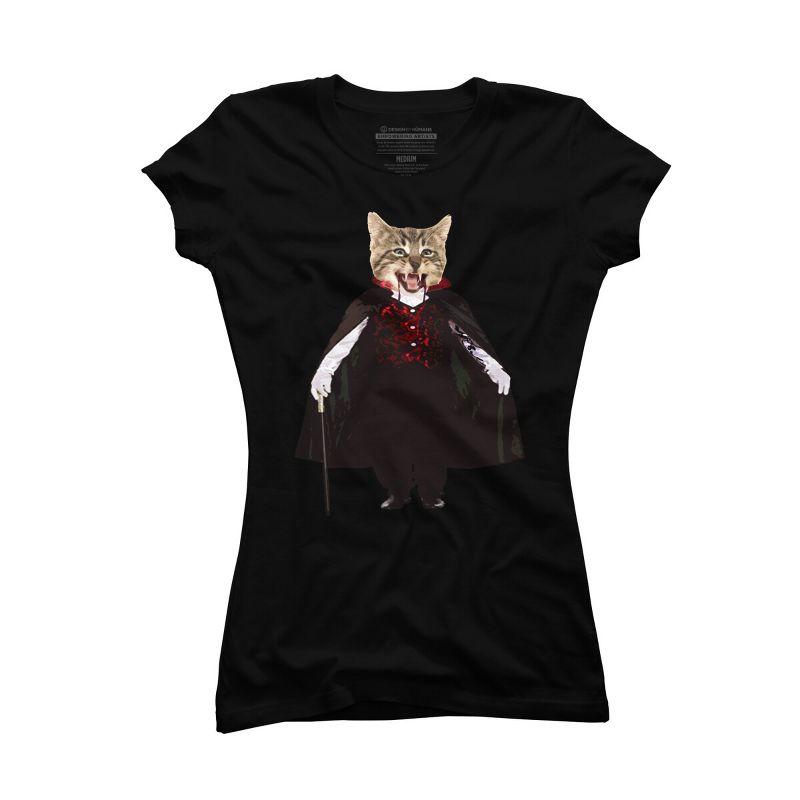 Junior's Design By Humans Catcula Cat Kitten Dracula Cute Funny Halloween t shirt By JOHANNESART T-Shirt, 1 of 4