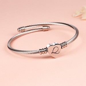 Twisted Steel Heart Cable Initial Bracelet - 1 of 4
