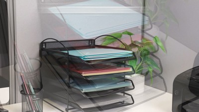 Black Metal Mesh 4-Tier Wall Mountable Letter Tray