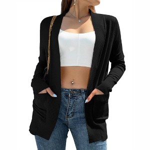 Womens Lightweight Cardigans Soft Knit Long Sleeve Sweater Cardigan with Side Pokcets - 1 of 4
