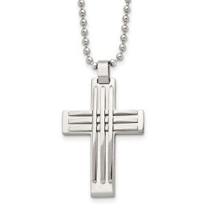 Black Bow Jewelry Men's Stainless Steel Polished Bar Cross Necklace, 22 Inch - 1 of 4