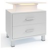 Modern White Nightstand with 2 Drawers, Glass Desktop, Charging Station and LED Lights - Ideal Bedside Table for Bedroom - 4 of 4