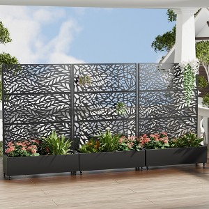 Wooakway 142"W × 72"H Black Rectangle Metal Planter Box with Trellis Raised Garden Bed with Arbor Privacy Screen with Wheels - 1 of 4