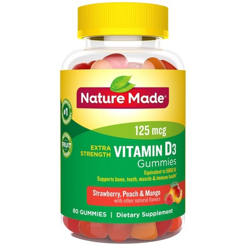 Nature Made Extra Strength Vitamin D3 5000 Iu 125 Mcg Gummies Strawberry Peach Mango 80ct
