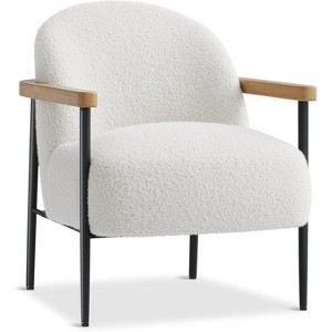 Modern Accent Chair with Teddy Fabric, White Wood Arm Rest Chair for Living Room - 1 of 4
