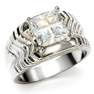 Slickblue Women's Stainless Steel Square CZ Ring – 8mm Clear Cubic Zirconia, No Plating, Engagement Style, Sizes 5-10 - 1 of 4