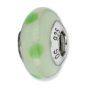 Black Bow Jewelry Lt Green, Green Dots Murano Glass & Sterling Silver Bead Charm, 13mm - 1 of 4