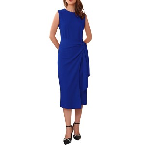 INSPIRE CHIC Women's Business Cocktail Front Tie Wrap Formal Elegant Sleeveless Sheath Dresses - 1 of 4