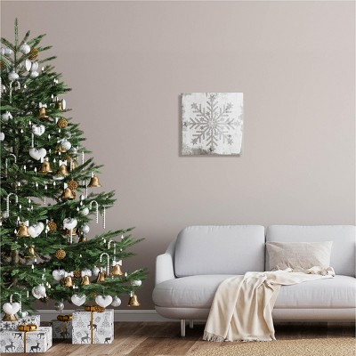 Winter Snowflake Weathered Pattern Off-White Canvas Wall Art