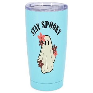 Elanze Designs Stay Spooky Flower Ghost Halloween Design 20 Ounce Stainless Steel Coffee Mug, Thermal Travel Tumbler with Slide Lid, Sky Blue - 1 of 4