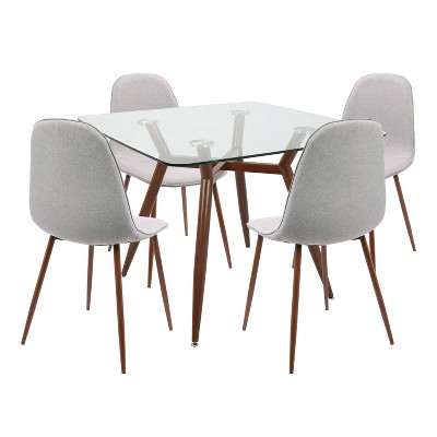 LumiSource 5pc Clara Square Pebble Dining Set Walnut Metal