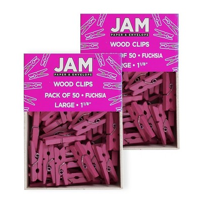 JAM Paper Wood Clip Clothespins Medium 1 1/8 Inch Fuchsia Pink Clothes Pins 230729149A