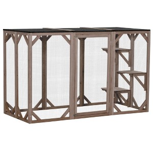 Gsluuk PawHut Outdoor Cat House, Catio Wooden Feral Cat Shelter, Cat Cage with Platforms, Large Enter Door - 1 of 1