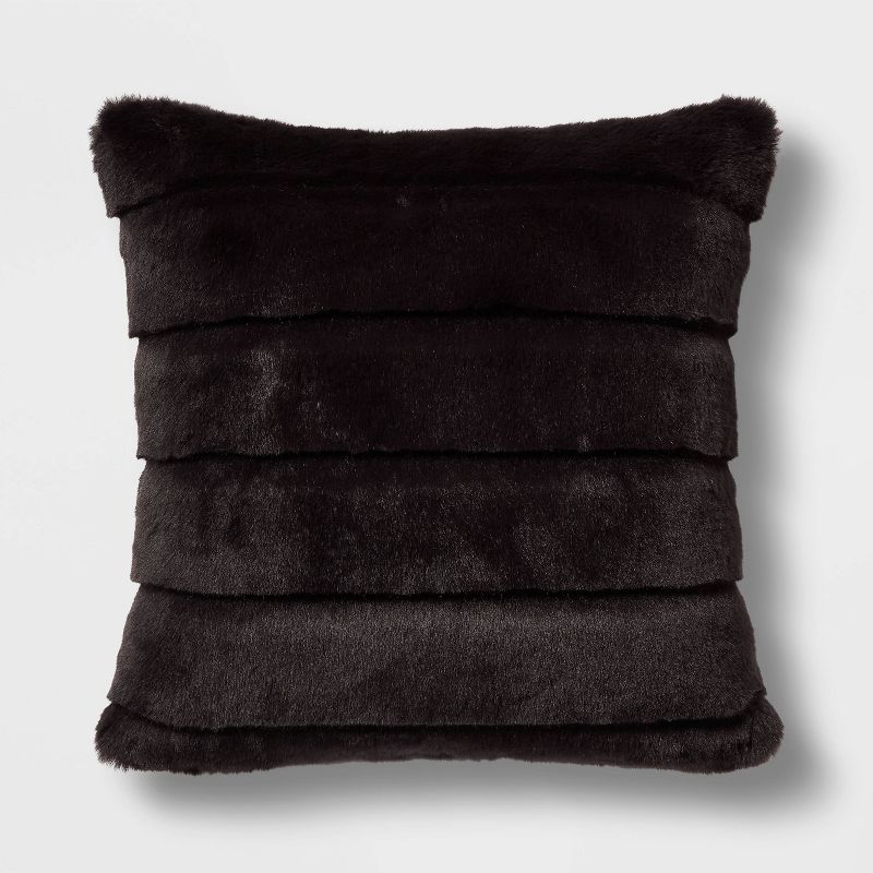 Square Faux Fur Channeled Decorative Throw Pillow - Threshold™, 1 of 6