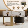 Nesting Coffee Table Set of 2, Brown Tempered Glass, High Gloss Marble Tabletop, 2 Drawers, Golden Frame, Round Center Table for Home, Office - 4 of 4