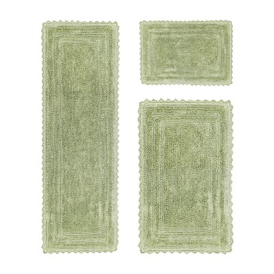 Lilly Crochet Collection 100% Cotton Tufted Reversible 3-Piece Bath Rug Set – Super Absorbent, Machine Washable Bathroom Mats with Crochet Pattern