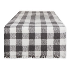 Design Imports Mineral Heavyweight Check Fringed Table Runner 14X72 - 1 of 4
