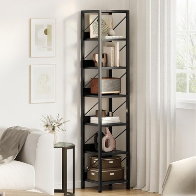 Bookshelf, 6 Tier Narrow Tall Skinny Bookshelf - Rustic Industrial Corner Shelf (Bedroom/Living Room/Home Office, 66¡±H)