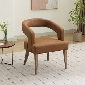 Hrinhom 25.8"W Barrel Open Back Accent Chair,Modern Upholstered Dining Chairs with Wood Legs - 1 of 4
