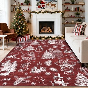 Washable Christmas Stain-Resistant Foldable Low Pile Floor Mats Xmas Printed Carpets Soft Non Shedding Rugs - 1 of 4