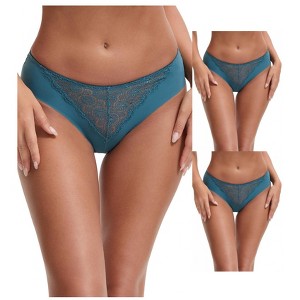 INSPIRE CHIC Women's Mid Waisted Briefs Smooth Silky Panties Soft Lace Breathable Underpants 3 Packs - 1 of 4