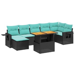vidaXL 8 Piece Patio Sofa Set with Cushions Black Poly Rattan - 1 of 4