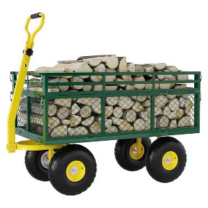3-in-1 Heavy-Duty Steel Garden Cart, Garden Wagon,with 10 Inch All-Terrain Tires and Removable Mesh Side Panels,180°Rotating Handle,Metal Yard - 1 of 4
