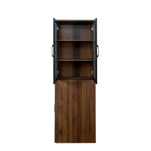 Gulches 70.87"H Brown Display Storage Cabinet, 4-Tier Pull-Out Shelves & 2 Glass Doors, Modern Wooden Pantry for Kitchen, Living & Dining Room - 1 of 4