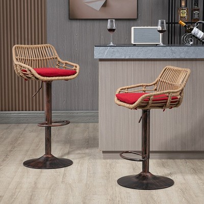 2Pcs Swivel Bar Stools With Footrest, Metal Frame, Up To 250 Lbs Load Bearing Capacity Retro Adjustable Height 35.04" To 42.9" Bar Chairs