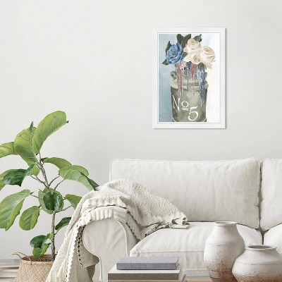 Wynwood Studio 15"x21" Big Flower Jar Wall Art White Frame: Modern Canvas, Botanical Theme, Wood Composite