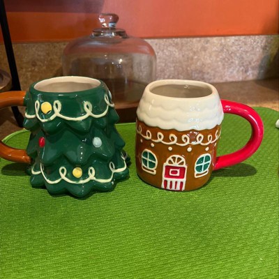 Holiday Time Gingerbread House Stackable Stoneware Mug with Metal Rack Set,  Multi Color