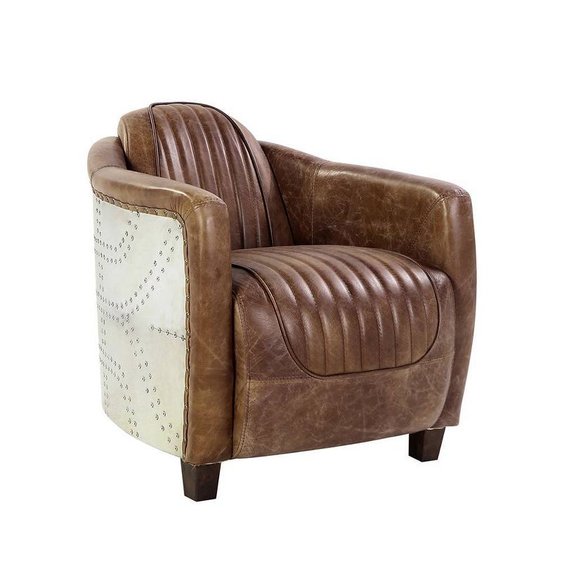 Brancaster 29&#34; Accent Chairs Retro Brown Top Grain Leather and Aluminum - Acme Furniture, 4 of 9
