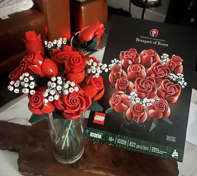 Valentines Red Lego Rose With Display Case - Laser Frame