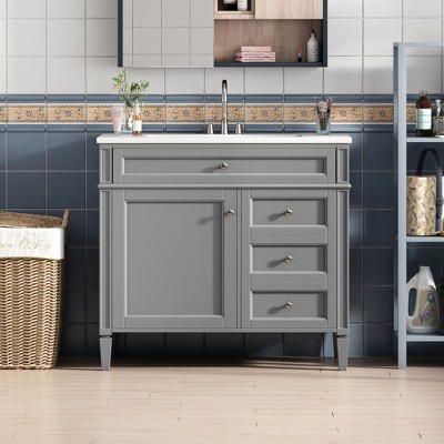 NicBex Modern Bathroom Vanity,Bathroom Sink Vanity with 2 Drawers and Wood Frame,36 inch Bathroom Sink Cabinet for Bathroom,Blue/Gray/White