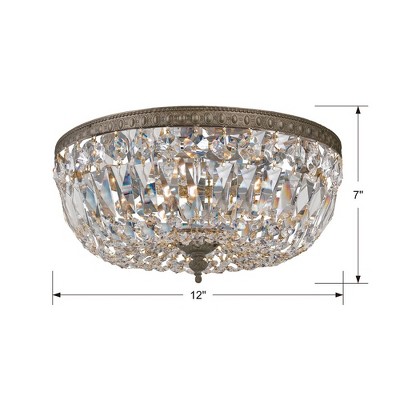 Olde Brass and Crystal 3-Light Flush Mount Ceiling Fixture