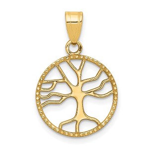Black Bow Jewelry 14k Yellow Gold Round Framed Tree of Life Pendant, 15mm (9/16 inch) - 1 of 4