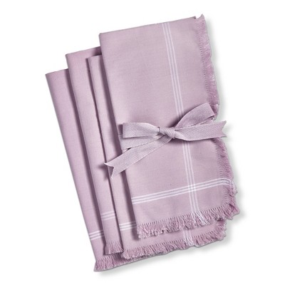 TAG Solid Lilac with White Border Stripe Cotton Machine Washable Napkin Set of 4  Lilac