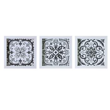 LIVN CO. 3-Piece Black and White Medallion Tile Wall Decor Set