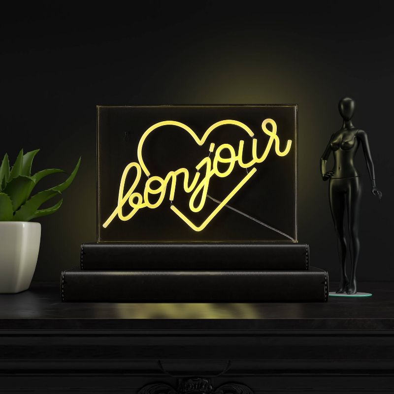 15&#34; x 10.3&#34; Bonjour Heart Contemporary Glam Acrylic Box USB Operated LED Neon Light Yellow - JONATHAN Y, 5 of 8