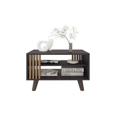 Vynxaria Modern Coffee Table 1 Door, 2 Shelves, Black Wengue/Natural Oak, Dimensions: H15.8×W26.1×D15.7