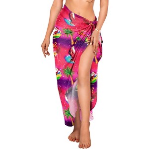 LA LEELA Women's Beachwear Beach Christmas Bathing suit Bikini Wrap Swim Cover Up Wraps Sarong Coverup for Women One Size Mystic Santa Reindeer Sleigh - 1 of 4